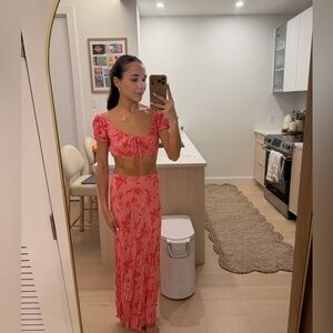 VRG GRL Pink Floral Two Piece Set – Crop Top & Maxi Skirt – Size XS/S